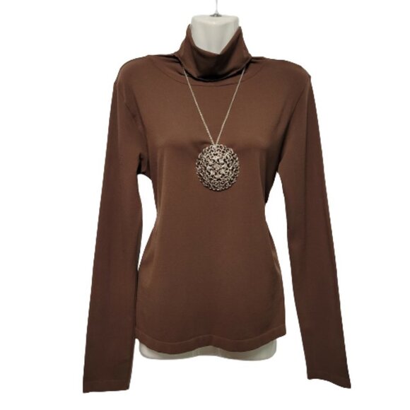 Turtleneck Seamless Top Brown Top Long Sleeve Fall Top Winter Top Size L NEW - Picture 1 of 9